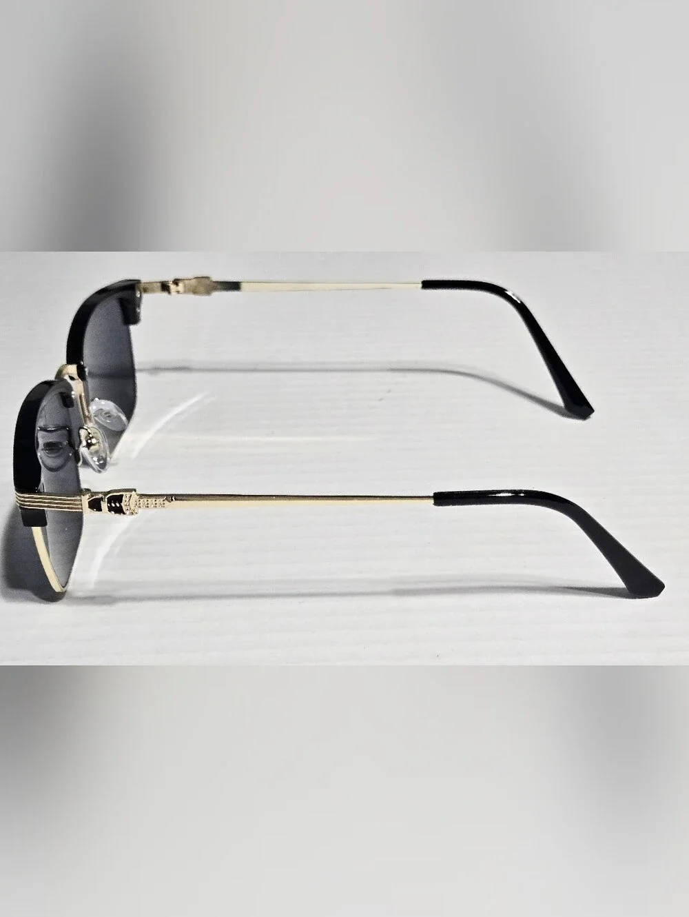 Vintage Style Half Rim Polarized Sunglasses Black Gold Rectangle UV400 Unisex